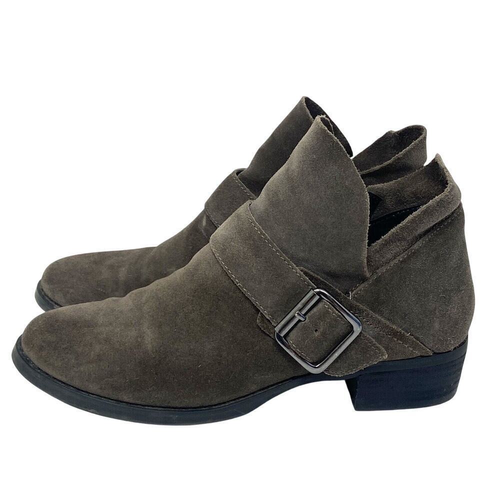 Franco Sarto Suede Buckle Ankle Booties Women’s Sz 8 Taupe Brown - Picture 1 of 6